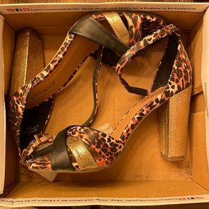 Leopard Print, Gold & Black Heels